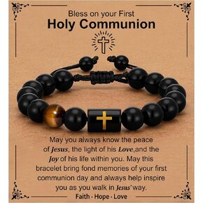 Fathers Day Gift- Cross Bracelets for Men Dad Handmade Natural Black Onyx Tiger Eye Stone Beads Bracelet Christian Christmas Birthday Gifts for Him in Saudi Arabia
