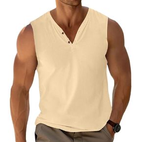 Men's V-Neck Button Tank Top Sleeveless Vest Henley T-Shirt Summer Tee Base Tops in Saudi Arabia