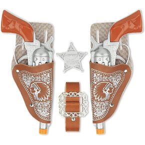 Cowboy Toys Set, 6Pieces Brown Adjustable Cowboy Gun Belt and Holster for Kids, Vintage Dress-up Accessories Costume Gift for Halloween in Kuwait
