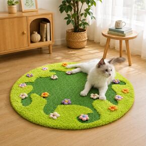 CTSUN 32 Inch Cat Rug Scratcher Mat, Sisal Cat Scratch Pad, Round 3D Moss & Grass Design, Heavy Duty Aesthetic Claw Care, Natural Furniture Protector, for Kitten Play and Living Room in Saudi Arabia