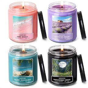 AOOVOO Scented Candles Set for Women - 4 Pc Soy Candles for Home Scented, 36 oz 200 Hour Burn, Aromatherapy Candle, Pink Beach/Island Moonlight/Midsummer Dream/Lavender Fields in Kuwait
