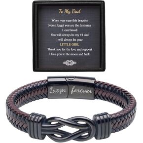 Christmas Gift For Dad From Daughter - Kont Bracelets For Men Lettering Love You Forever Brown Braided Leather Stainless Steel Infinity Bracelets Dad Birthday Gifts From Daughter in Saudi Arabia