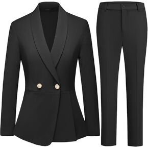 Lamgool Suits for Women 2 Pieces Double Breasted Asymmetrical Blazer Slim Fit Pants Set in Saudi Arabia