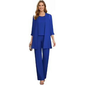 3 Piece Mother of The Bride Pant Suits for Women Dressy Chiffon Formal Evening Wedding Guest Outfit WT027 in Saudi Arabia