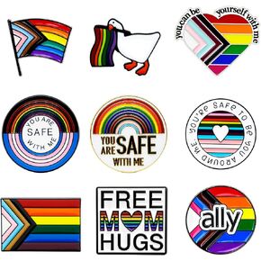 LGBTQ Pride Pins 9 Pack Rainbow Enamel Pins Set,You Are Safe with Me Pin, Mental Ally Safe Space Pins Lapel Pins for Backpack Hat Jacket, Cute Pride Accessories Gifts for Teachers Nurses in Saudi Arabia