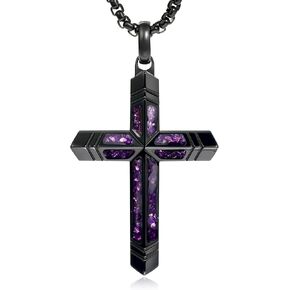 Amethyst Cross Necklace for Men with Adjustable Box Chain For Everyday Wear Christian Men's Cross Necklace Jewelry Gifts in Saudi Arabia