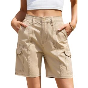 Eddoyee Bermuda Shorts for Women Knee Length Cargo High Waisted Shorts with 6 Pockets Summer Elastic Waist Denim Jorts（S-XXL in Kuwait