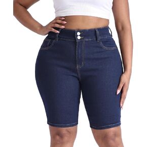 Gocolloa Women Plus Size Jean Shorts Stretchy High Waisted 10" Inseam Knee Length Denim Bermuda Shorts in Saudi Arabia