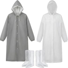 Reusable 2-Pack EVA Rain Ponchos for Couple, Lightweight Waterproof Hooded Rain Jacket with Cap, Festival Concert Camping Outdoor Travel Emergency Rain Gear for Adults (Gray + White) in Saudi Arabia