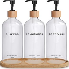 Black Shampoo and Conditioner Dispenser Set by Brighter Barns - Body Wash, Shampoo Dispenser for Shower with Pump - Refillable Plastic Shower Soap Dispenser for Bathroom Decor in Home, Airbnb (Black) in Saudi Arabia