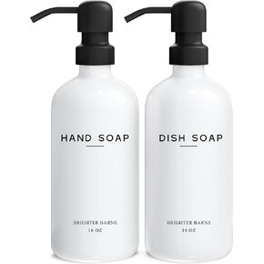 Luxury Glass Hand and Dish Soap Dispenser Set by Brighter Barns - Kitchen Soap Dispenser Set & Stainless Steel Pump - Glass Bottle for Sink - White and Gold Kitchen Accessories for Airbnb, Gift (Gold) in Saudi Arabia