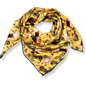 Wild Rag Silk Scarf 36 inch Western Cowboy Bandana Square Silky Wild Rags,Gold Corgi Tribal Scarves in Saudi Arabia