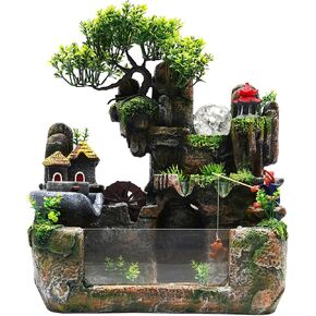 Water Fountain Rockery Ornaments with Fish Tanks,Desktop Water Fountain with Fish Tank,with LED Light and Mist Maker,Resin Zen Waterfall Fountain Decor for Home Office Living Room Desk Decorat in Saudi Arabia
