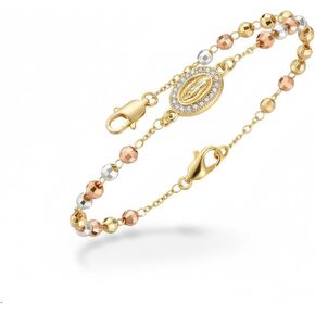Catholic Rosary Bracelet for Women, 14K Gold Plated Cross Charm with Virgin Mary Medal, Tri-Color Beads, Lobster Claw Clasp, 7.87 Inch in Saudi Arabia