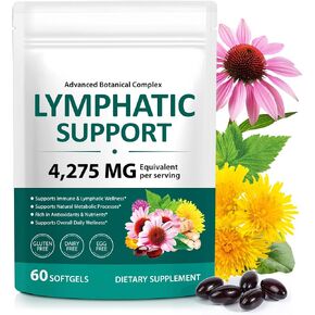 Lymphatic Drainage Supplements, 4275mg Lymph System Support Supplement for Women & Men, Herbal Blends with Echinacea, Dandelion, Burdock, Bromelain, Calendula, Turmeric (60 Count (Pack of 1)) in Saudi Arabia
