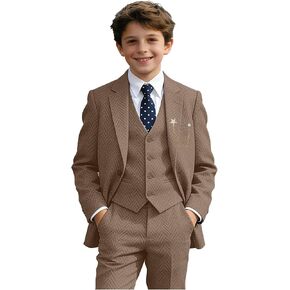 Retro Boys Herringbone Tweed Suit 5 Piece Kids Formal Suits for Wedding Tuxedos Blazer Vest Pants Suits Set in Saudi Arabia