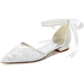 Lace Wedding Flats for Bride Pointed Toe Pearl Bridal Shoes Flat Wedding Shoes for Bride in Saudi Arabia