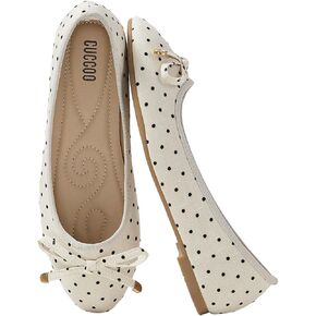 BEAUDRM Women's Polka Dots Ballet Flats Cute Bow Closed Toe Dressy Elegant Flat Shoes Spring Summer Flats in Kuwait