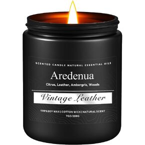 Vintage Leather Candle | Manly Candles for Home Scented, Masculine Candle for Men, Aromatherapy Gifts for Him - 7oz Soy Candles with 50 Hours Burn Time, Perfect for Relaxing in Saudi Arabia