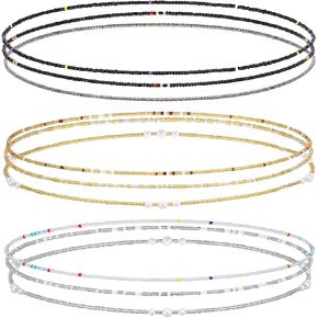 9Pcs Belly Beads for the Waist - Stretchy African Waist Beads for Weight Loss For Bikini Beach Summer - Gold White Black Belly Chain in Saudi Arabia