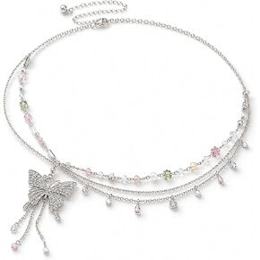 Butterfly Belly Chain - Silver Waist Chain for Women Layered Pearl Rhinestone Y2K Body Jewelry Adjustable Summer Beach Accessories for Bikini Festival Rave Outfits，gift for her jewelry. in Saudi Arabia