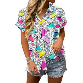 80s Shirts for Women Short Sleeve Button Down Hawaiian Shirt Disco 80s 90s Theme Party Outfit in Saudi Arabia