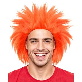 Orange Short Spiky Wig Funny Wigs Crazy Wig Clown Wigs for Adults | Funky Fuzzy Hair for Unisex Pelucas Para Payasos for Cosplay Halloween Costume Themed Events Party Outfit + Hairnet in Saudi Arabia