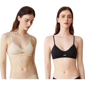2-Pack Organic Cotton Bra for Women, Wireless Scoop Neck Padded Bra, Seamless T-Shirt Bra for Small Breasted Women (Nude & Black) in Saudi Arabia