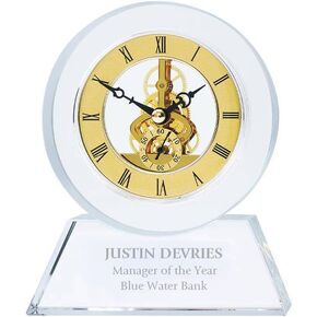 Baudville Timeless Traditions Crystal Skeleton Clock - Medium Gold - Personalized Engraving Up to Four Lines - Comes in Gift Box - Award for Employee Friend Retirement Achievement in Saudi Arabia