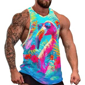 FALREO Mens Pink Flamingo Tank Tops Summer Sleeveless Shirts Beach Graphic Workout Sport Gym Muscle Shirt in Kuwait