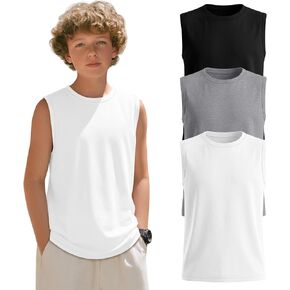3 Pack Boys' Tank Tops Sleeveless Athletic Crew Neck Undershirts Casual Basic Solid Tees for Kids 5-14 Years in Saudi Arabia