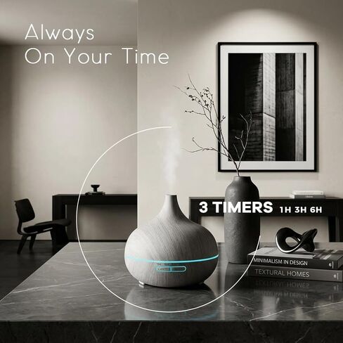 550ml Essential Oil Diffusers with Remote Control, Ultrasonic Oil Diffuser with Timer，7 Color LED Night Light and Waterless Auto-Off Functions for Home, Spa White Wood Grain in Kuwait