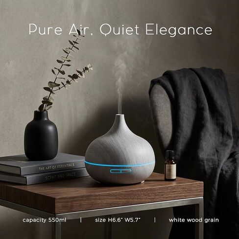 550ml Essential Oil Diffusers with Remote Control, Ultrasonic Oil Diffuser with Timer，7 Color LED Night Light and Waterless Auto-Off Functions for Home, Spa White Wood Grain in Kuwait