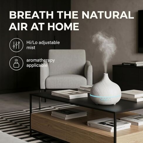 550ml Essential Oil Diffusers with Remote Control, Ultrasonic Oil Diffuser with Timer，7 Color LED Night Light and Waterless Auto-Off Functions for Home, Spa White Wood Grain in Kuwait