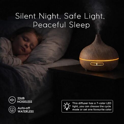 550ml Essential Oil Diffusers with Remote Control, Ultrasonic Oil Diffuser with Timer，7 Color LED Night Light and Waterless Auto-Off Functions for Home, Spa White Wood Grain in Kuwait