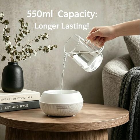 550ml Essential Oil Diffusers with Remote Control, Ultrasonic Oil Diffuser with Timer，7 Color LED Night Light and Waterless Auto-Off Functions for Home, Spa White Wood Grain in Kuwait