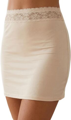 Women's Half Slip Skirt Soft Underskirt with Floral Lace Waistband Above Knee Slip for Dresses S-2XL in Kuwait
