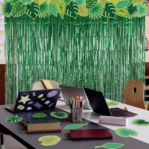 Amyhill VBS Decorations 2026, 2 Pcs Rainforest Palm Leaf Curtain and 26 Pcs Cards Vacation Bible School Rainforest Party Supplies Tropical Jungle Theme Decor in Kuwait