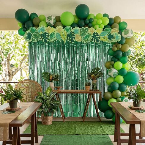 Amyhill VBS Decorations 2026, 2 Pcs Rainforest Palm Leaf Curtain and 26 Pcs Cards Vacation Bible School Rainforest Party Supplies Tropical Jungle Theme Decor in Kuwait