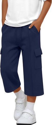 Boy's Cargo Pants Capris Straight Leg Sweatpants with Multi Pockets Elastic Waist Casual Trousers 6-16 Years in Kuwait