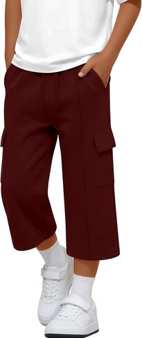 Boy's Cargo Pants Capris Straight Leg Sweatpants with Multi Pockets Elastic Waist Casual Trousers 6-16 Years in Kuwait