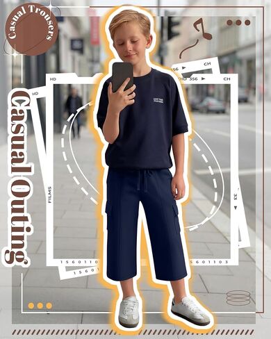 Boy's Cargo Pants Capris Straight Leg Sweatpants with Multi Pockets Elastic Waist Casual Trousers 6-16 Years in Kuwait