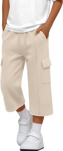 Boy's Cargo Pants Capris Straight Leg Sweatpants with Multi Pockets Elastic Waist Casual Trousers 6-16 Years in Kuwait