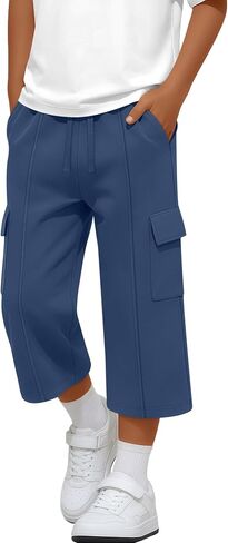 Boy's Cargo Pants Capris Straight Leg Sweatpants with Multi Pockets Elastic Waist Casual Trousers 6-16 Years in Kuwait
