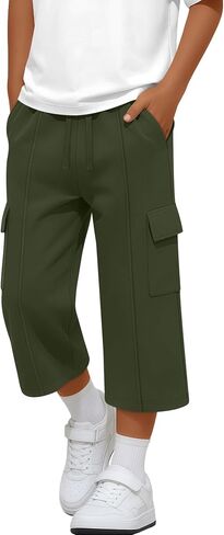 Boy's Cargo Pants Capris Straight Leg Sweatpants with Multi Pockets Elastic Waist Casual Trousers 6-16 Years in Kuwait