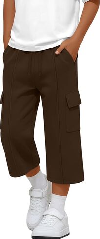 Boy's Cargo Pants Capris Straight Leg Sweatpants with Multi Pockets Elastic Waist Casual Trousers 6-16 Years in Kuwait