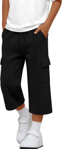 Boy's Cargo Pants Capris Straight Leg Sweatpants with Multi Pockets Elastic Waist Casual Trousers 6-16 Years in Kuwait