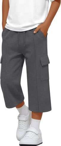 Boy's Cargo Pants Capris Straight Leg Sweatpants with Multi Pockets Elastic Waist Casual Trousers 6-16 Years in Kuwait