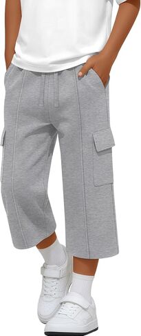 Boy's Cargo Pants Capris Straight Leg Sweatpants with Multi Pockets Elastic Waist Casual Trousers 6-16 Years in Kuwait