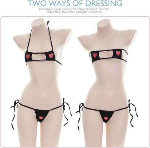 YOMORIO Womens Anime Cosplay Bikini Cute Bikini Top and Bottom Outfit Kawaii Bra and Panty (black) in Kuwait